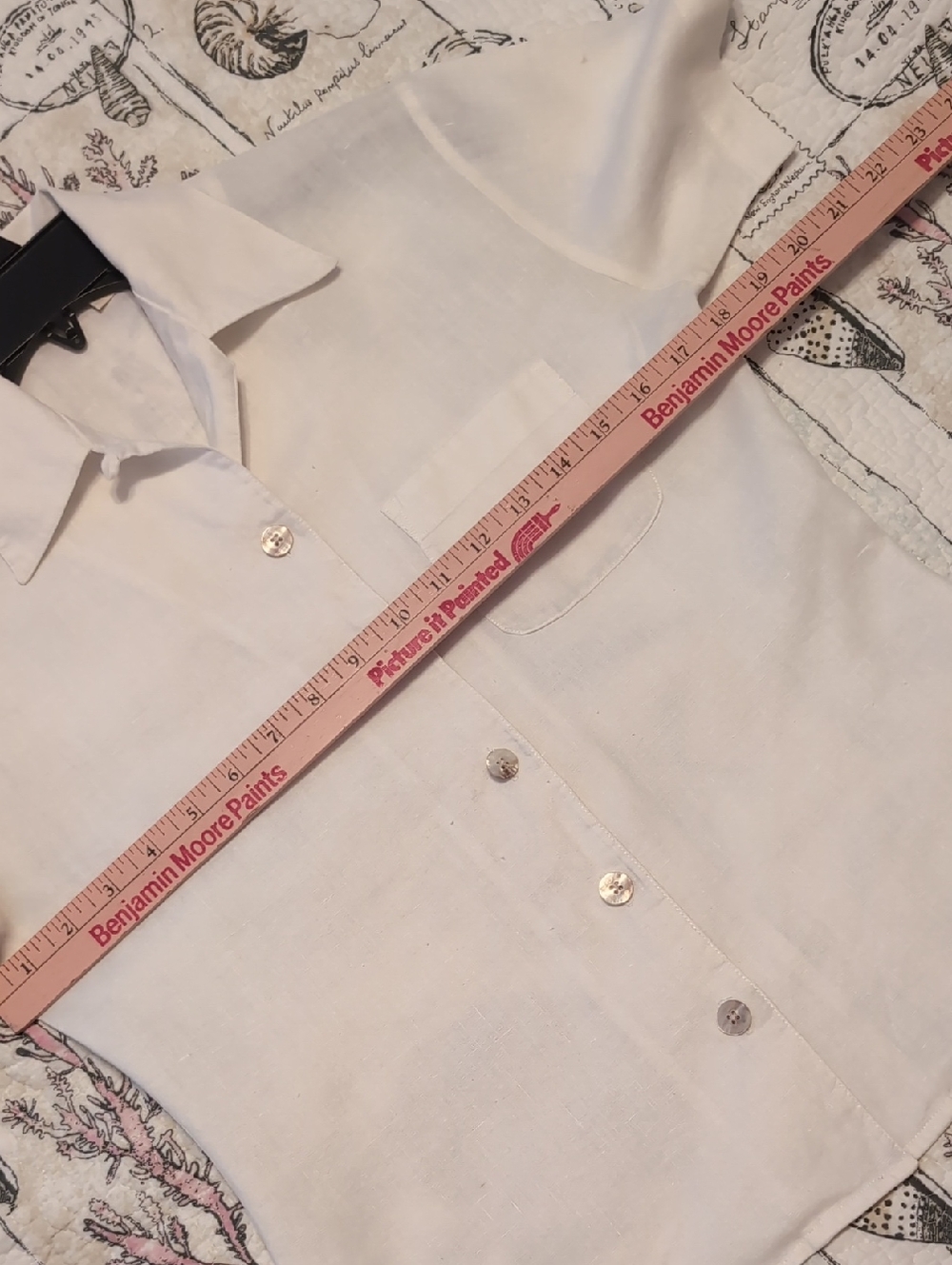 🌼L.L. Bean White Linen Short-Sleeve Button-Down Shirt - Picture 4 of 6